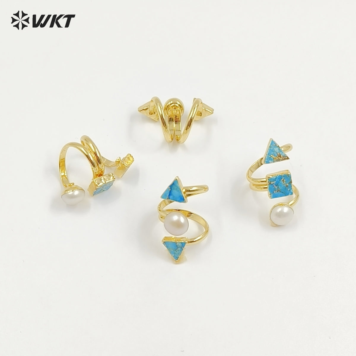 WT-R437 WKT Exclusive 18k Real Gold Plated Resist Tarnishale Copper Turquoise Stone Ring Women Adjustable Triple Natural Ring