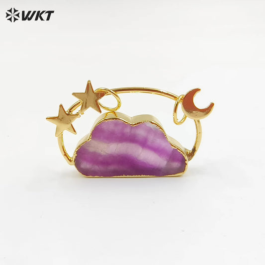 WT-P1945 Wholesale Fashion Handmade Carved Natural Stone Made Clouds Pendant for Lady Necklace Design in 18K Real Gold Plated