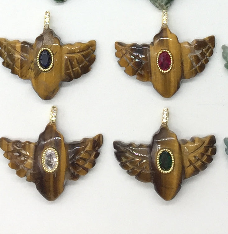 WT-P2146 Amazing Zircon And Multi Natural Gemstones Hand Carved Bird Shape Charms Pendants As Fashion Necklace Jewelry Findings