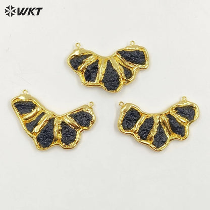 WT-P1987 WKT Exclusive New Design Natural Black Meteorite Stone Made 18K Gold Plated Women Gemstone Pendant for Birthday Gift