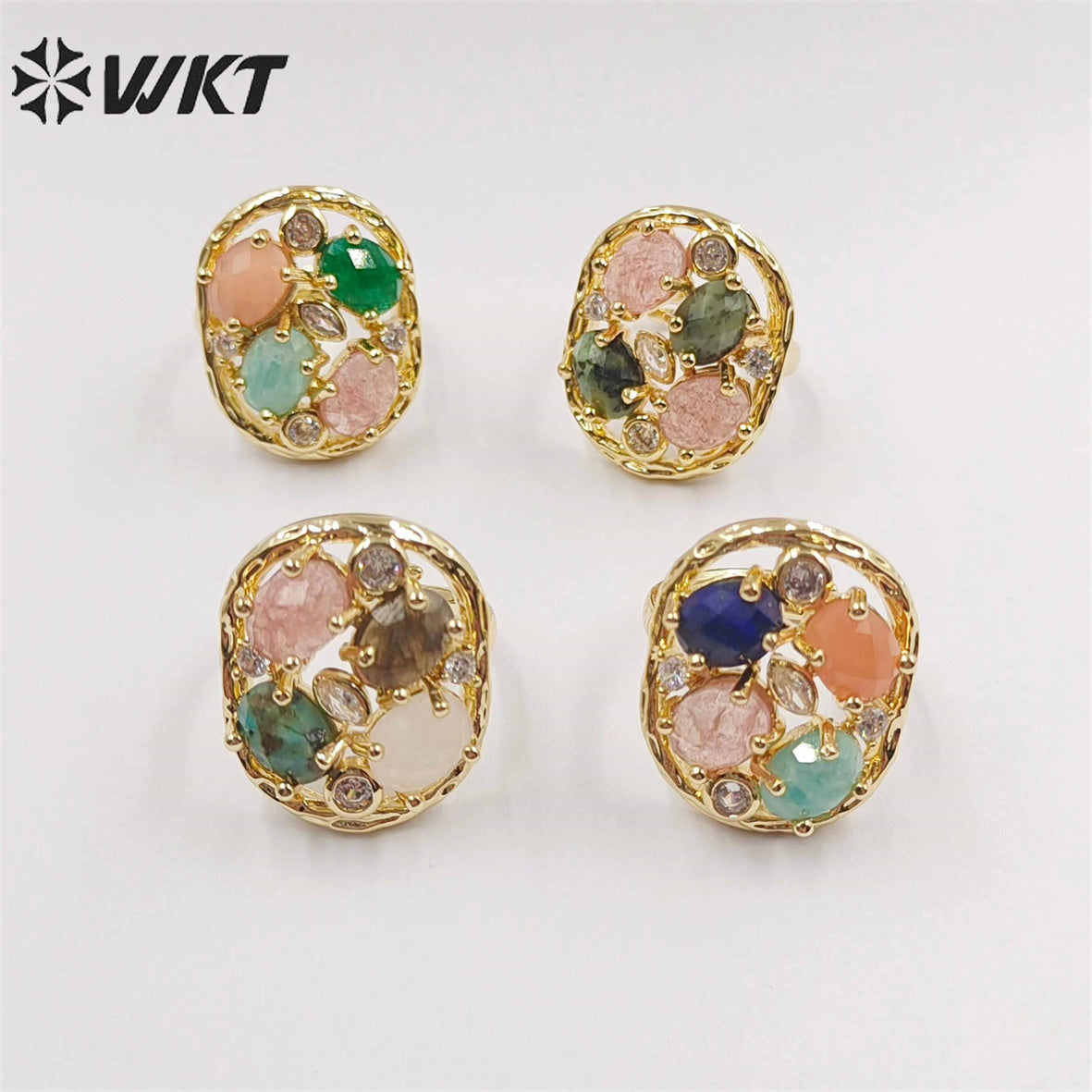 WT-R462 Amazing Handmade Claw Setting Natural Stone Women Ring 18k Real Gold Plated INS Hot Designer Wedding Ring