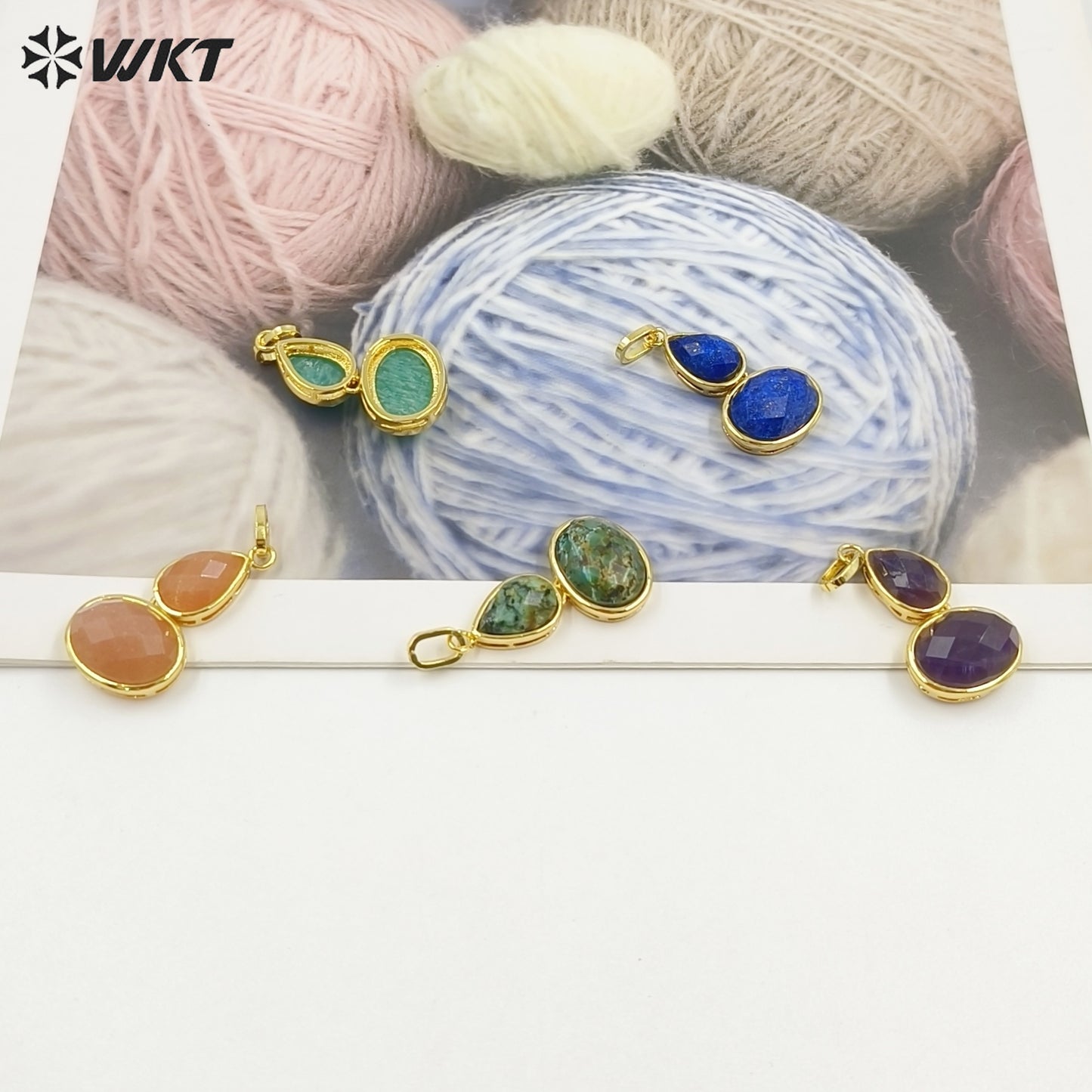 WT-P2128 Delicate 18K Gold Plated Various Natural Gemstones Gourd Shape Charms Pendants For Lady Necklace Making Decorative