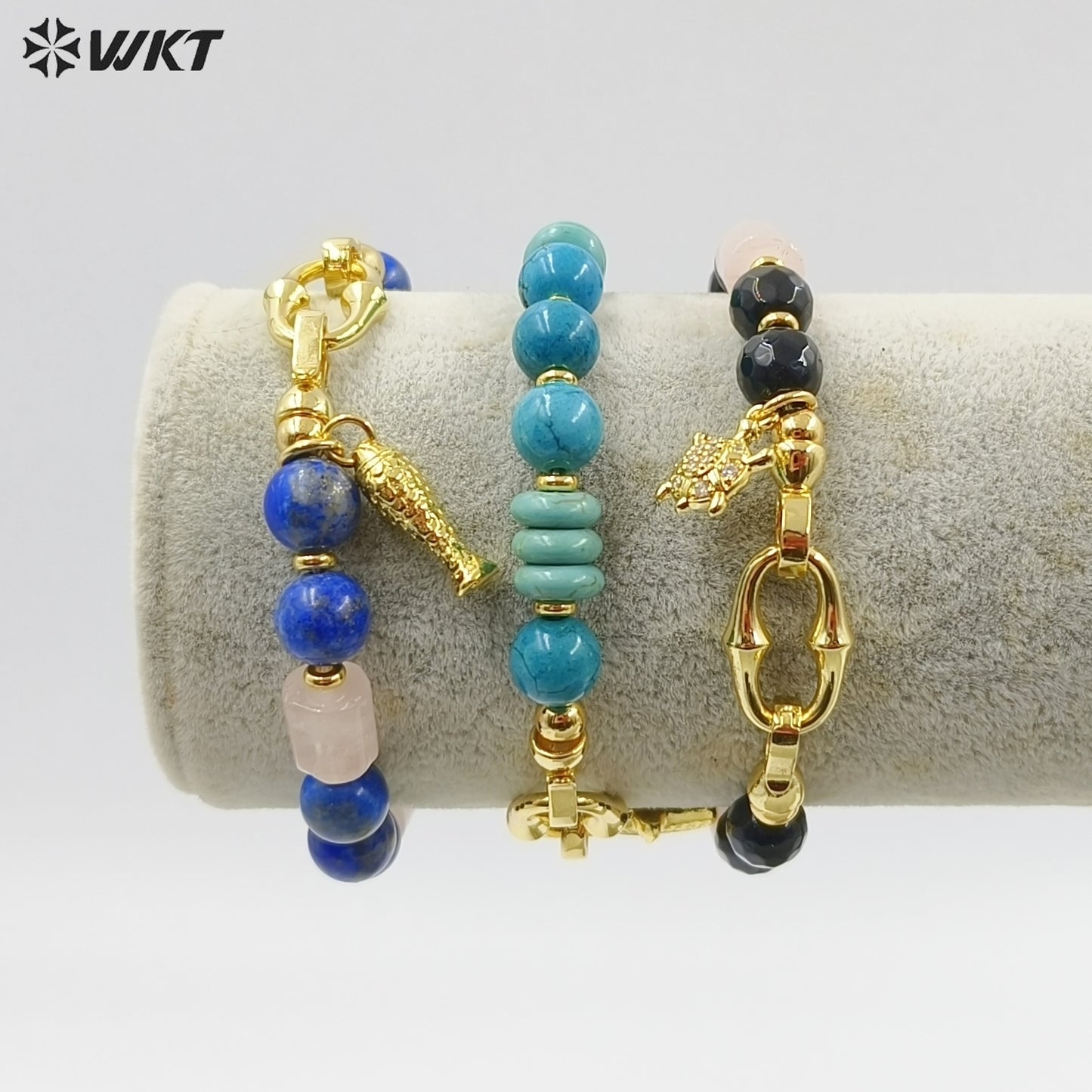WT-B711 Trendy Gold Plated Natural Gemstones Beads With Little Fish Shell Charms Women Bracelets For Daily Decorative Jewelry