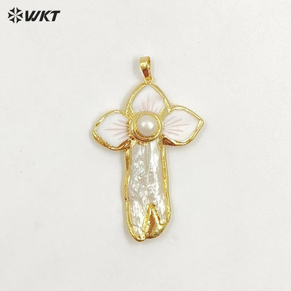 WT-JP416 Wholesale Newest Europe Design Natural Freshwater Pearl and white Shell Made Women Bohemian Pendants