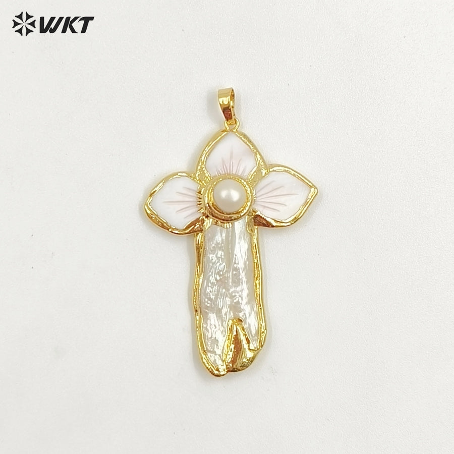 WT-JP416 Wholesale Newest Europe Design Natural Freshwater Pearl and white Shell Made Women Bohemian Pendants
