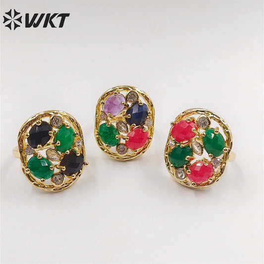 WT-R462 Amazing Handmade Claw Setting Natural Stone Women Ring 18k Real Gold Plated INS Hot Designer Wedding Ring