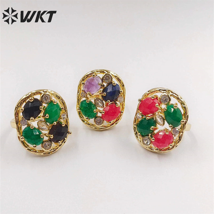 WT-R462 Amazing Handmade Claw Setting Natural Stone Women Ring 18k Real Gold Plated INS Hot Designer Wedding Ring
