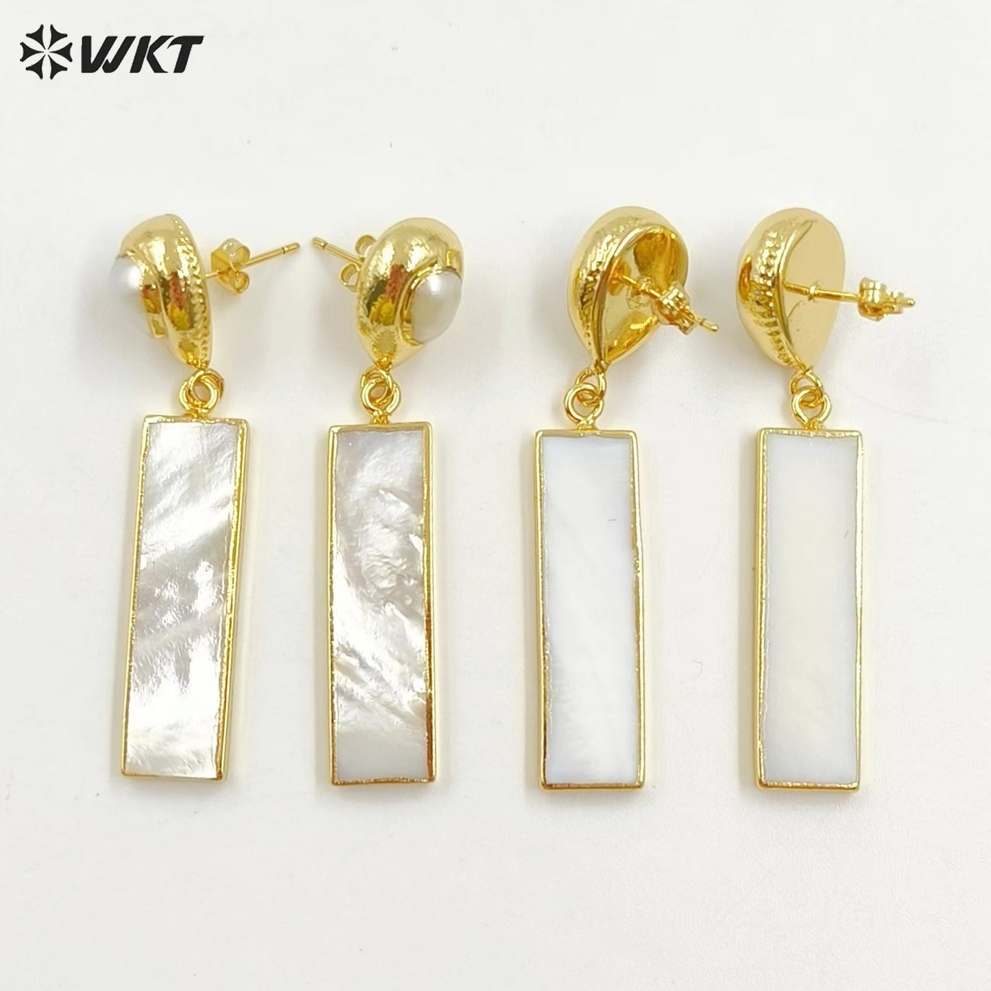 WT-E421 Elegant Snow-white Shell Women Earrings Shell Rectangular Bar Drop Earring With White Crystal Nail Earrings Jewelry