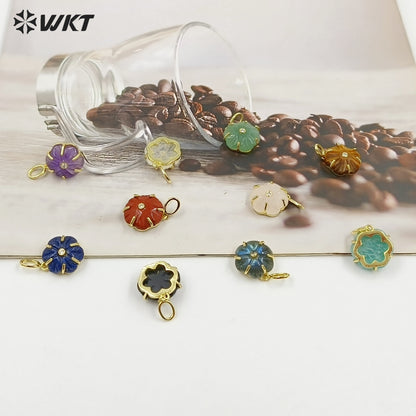 WT-P2121 Delicate Gold Plated Zircon And Natural Gemstones Carved Flower Shape Little Pendants For Girls Fashion Necklace Design