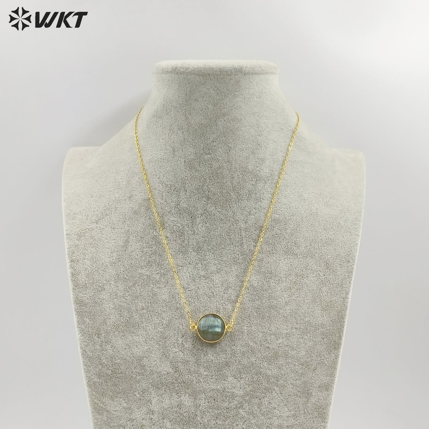 WT-N754 Sparkly Natural Faceted Labradorite Connectors Necklace,Bezel Round Shape 15mm Raw Double Bails Labradorite Necklace