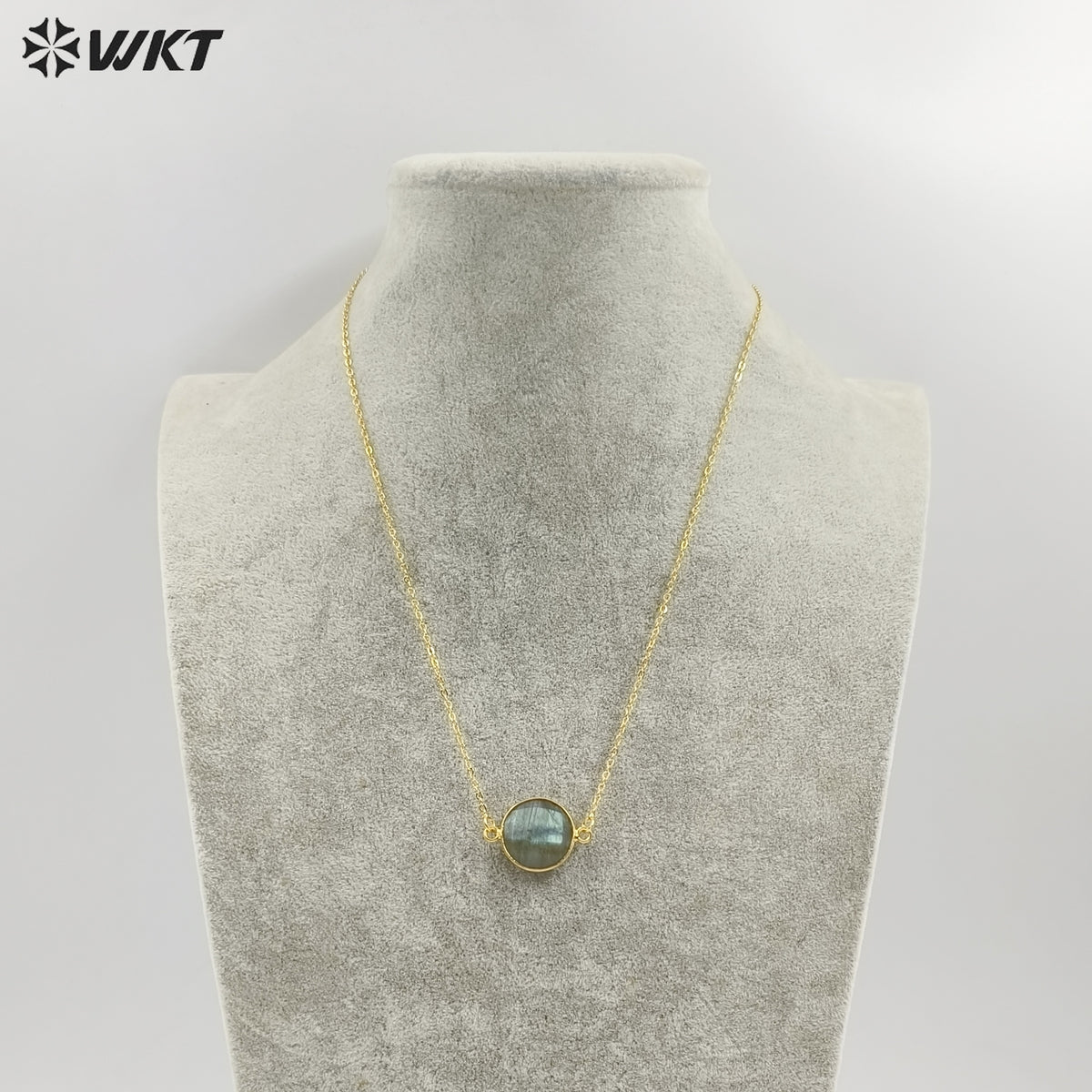 WT-N754 Sparkly Natural Faceted Labradorite Connectors Necklace,Bezel Round Shape 15mm Raw Double Bails Labradorite Necklace