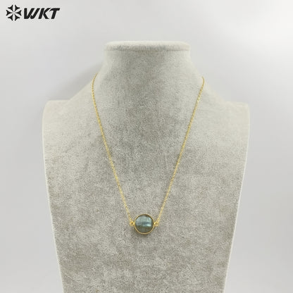 WT-N754 Sparkly Natural Faceted Labradorite Connectors Necklace,Bezel Round Shape 15mm Raw Double Bails Labradorite Necklace