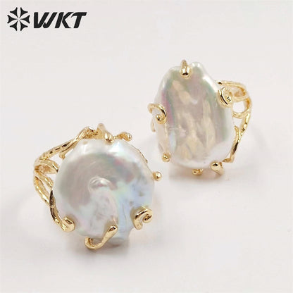 WT-MPR051 Romantic Style Women Freshwater Pearl Ring with 18k Real Gold Plated Delicate Irregular Pearl Setting Gold RING