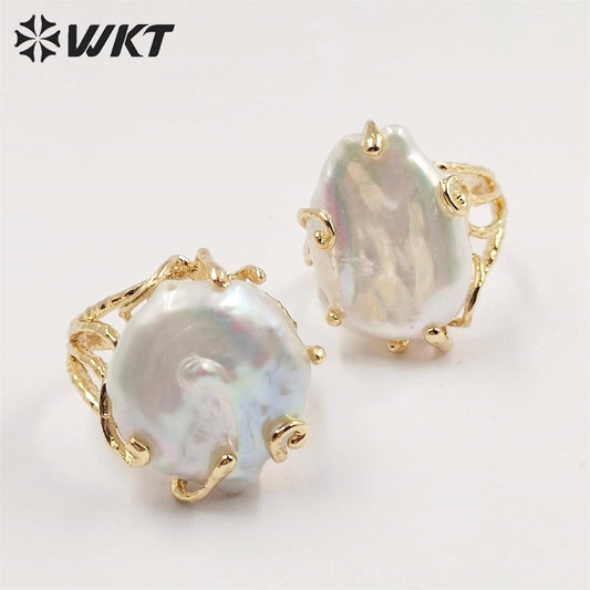 WT-MPR051 Romantic Style Women Freshwater Pearl Ring with 18k Real Gold Plated Delicate Irregular Pearl Setting Gold RING
