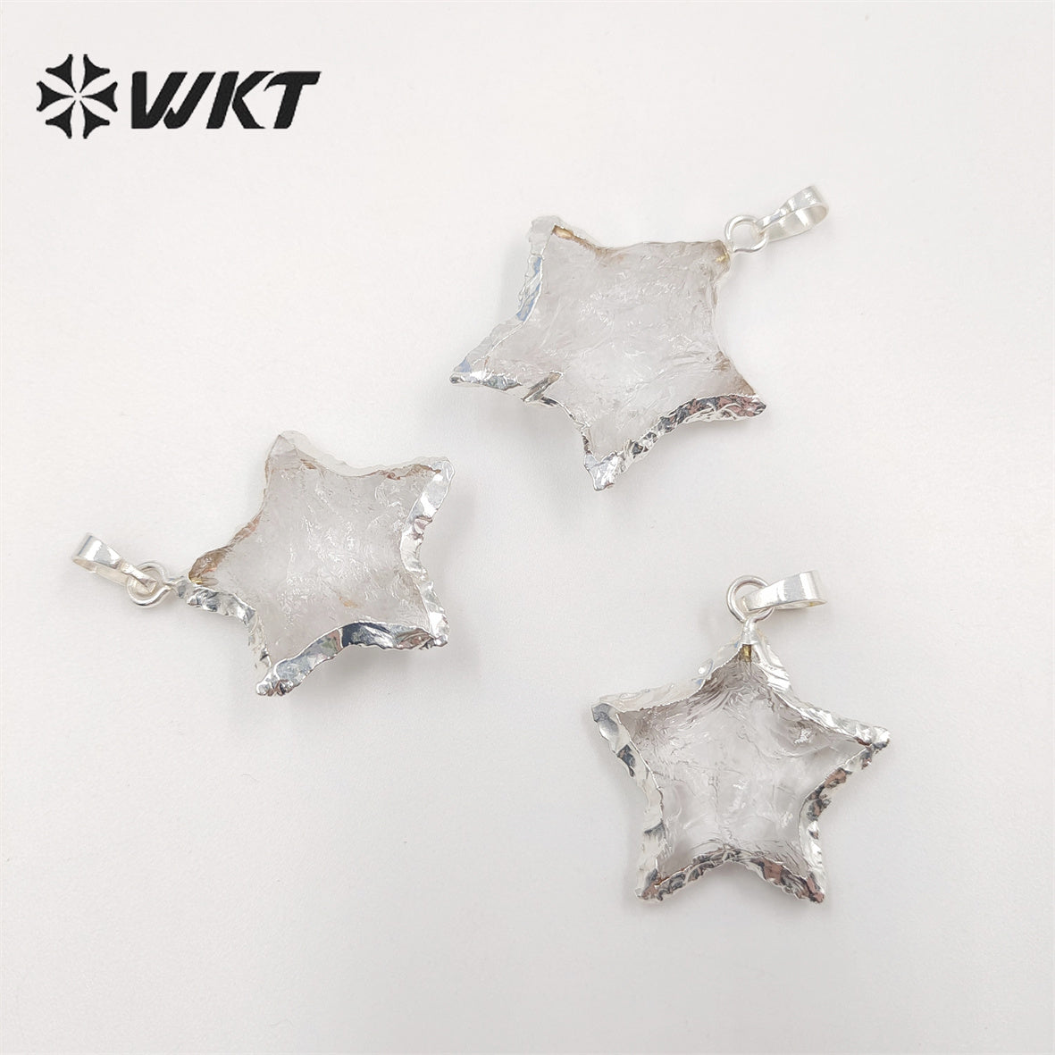 WT-P1326 WKT Wholesale Transparent Raw Crystal Quartz Charm 24k Genuine Gold Plated Pendant Star Shape Women