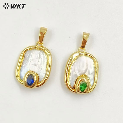 WT-JP156 Natural Pearl Pendant With Color Bead Gold Plated Trim Six Styles Can Choose Fashion Charm Jewelry Pendant Necklace