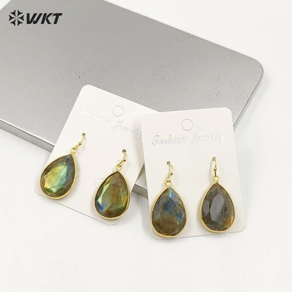 WT-E189 Wholesale Fashion Earrings Labradorite Stone With 24k Gold Plated For Elegant Women Jewelry Charming Accessory