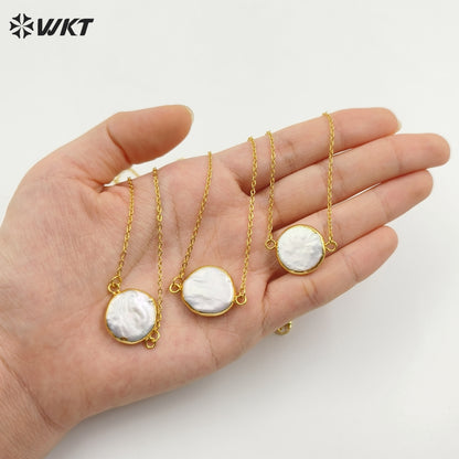 WT-N821 High Quality Connector Pearl Necklace Jewelry,Double Loops Natural Pearl Necklace Connector Necklace for Women