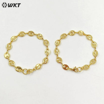 WT-B573 Wholesale New Fashion Real Gold Electroplated Coffee Bean Shape Chain Bracelet Unique Punk Style Simple Metal Bracelet