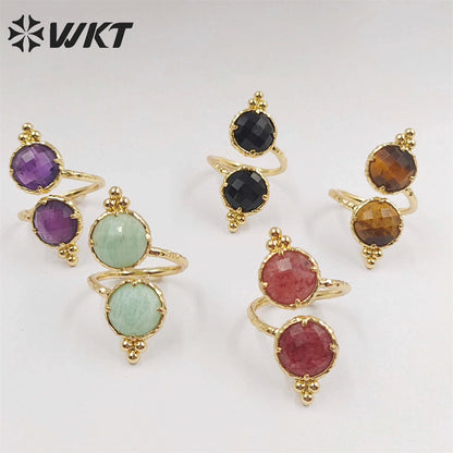WT-R465 Newest Fashion Double Stone Cocktail Party Ring 18k Real Gold Plated Round Stone Anneversary Women Ring Hot INS Stone