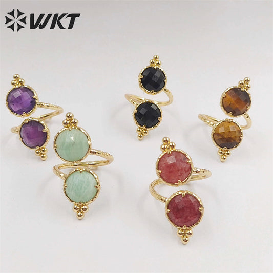 WT-R465 Newest Fashion Double Stone Cocktail Party Ring 18k Real Gold Plated Round Stone Anneversary Women Ring Hot INS Stone