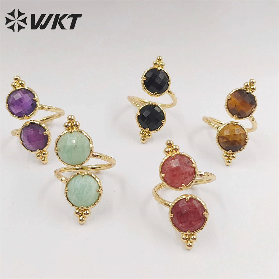 WT-R465 Newest Fashion Double Stone Cocktail Party Ring 18k Real Gold Plated Round Stone Anneversary Women Ring Hot INS Stone