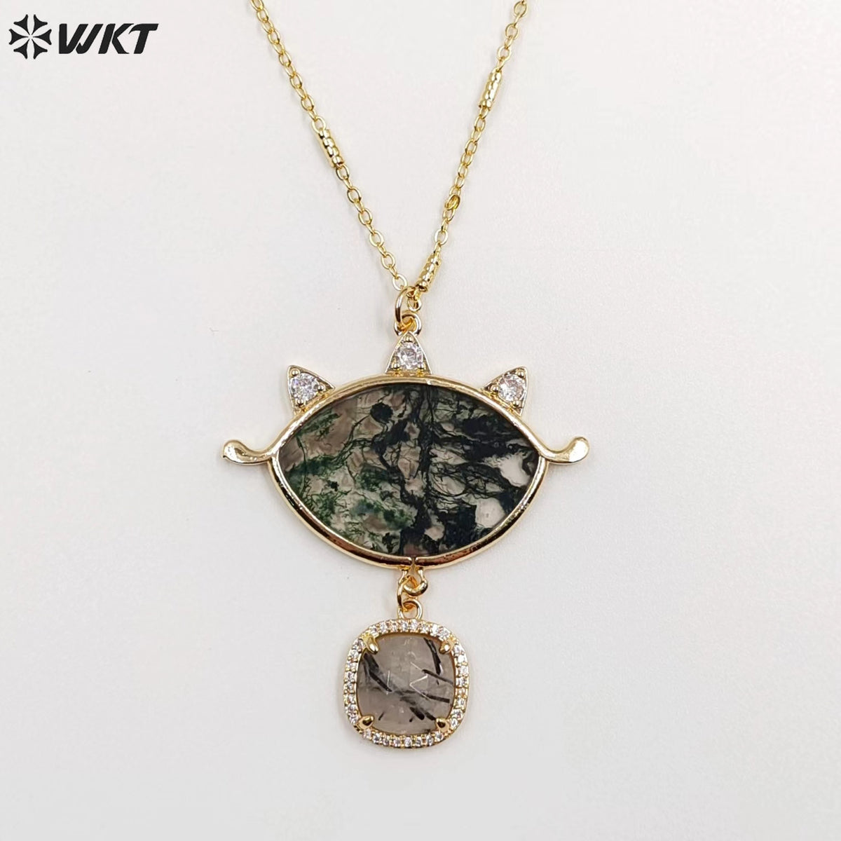 WT-N1444 WKT Best 2023 Newest Natural Necklace Women 18+2 Inch Long Double Pendant Stone Gemstone Necklace