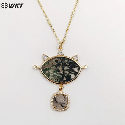 WT-N1444 WKT Best 2023 Newest Natural Necklace Women 18+2 Inch Long Double Pendant Stone Gemstone Necklace