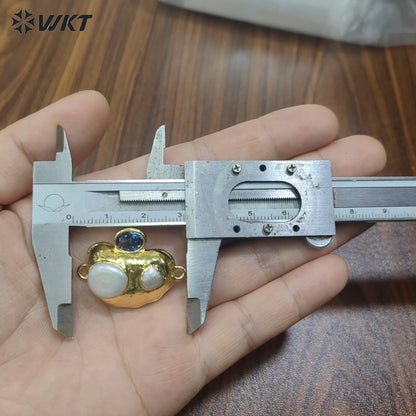 WT-PC023 New Arrival 18K Gold Plated Pearl And Various Colors Zircon Connector With Double Hoops For Women Bracelets Making