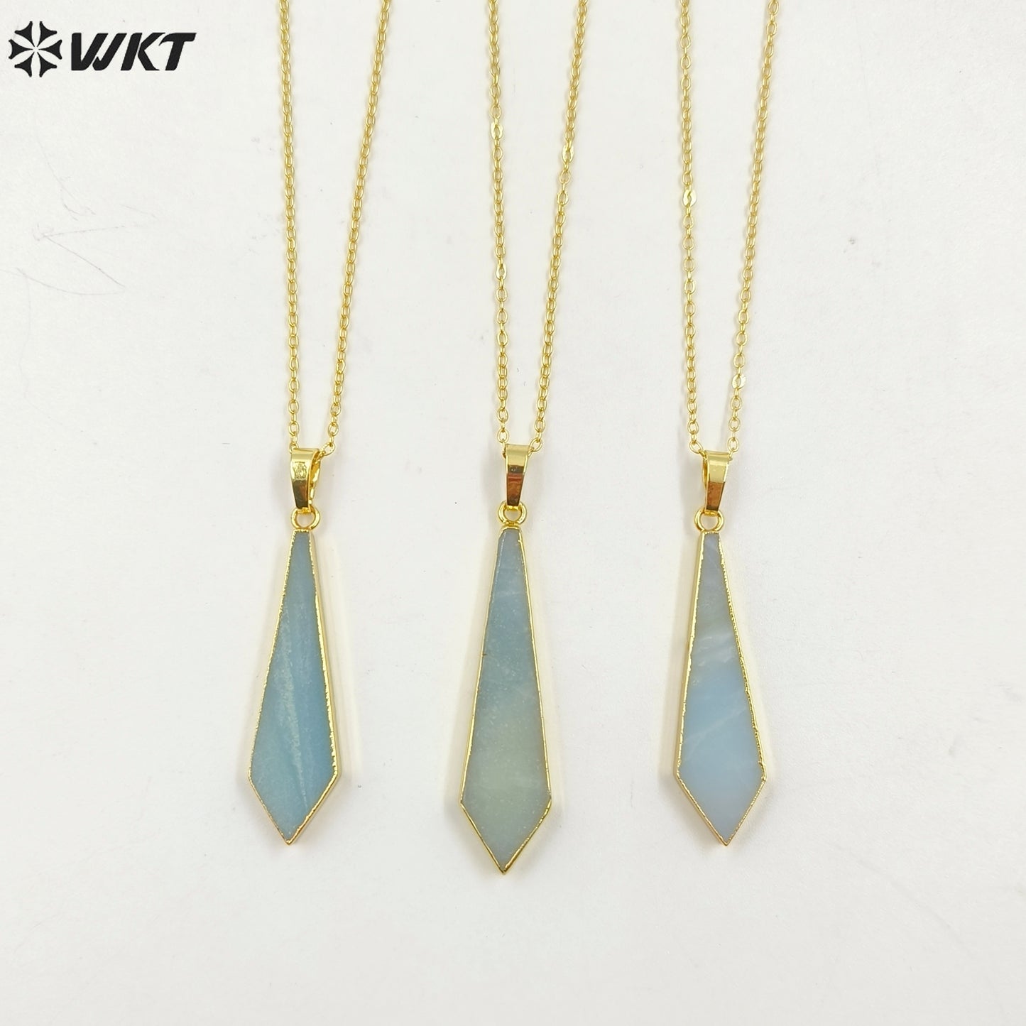 WT-N1076 WKT Wholesale New Popular Thin Green Stone Charm Necklace 24 k Real Gold Plated Amazonite Necklace