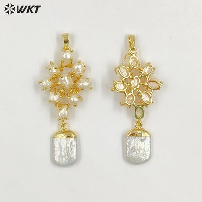 WT-JP456 Exclusive Elegant Design Gold Electroplated Multi Natural Freshwater Pearl Pendants For Lady Gift Making Accessory