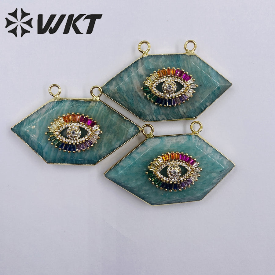 WT-P1911 Wholesale Classic Amazonite and Zircon Eye High Quality Necklace Pendants for Birthday Decoration Present Amazon Stone
