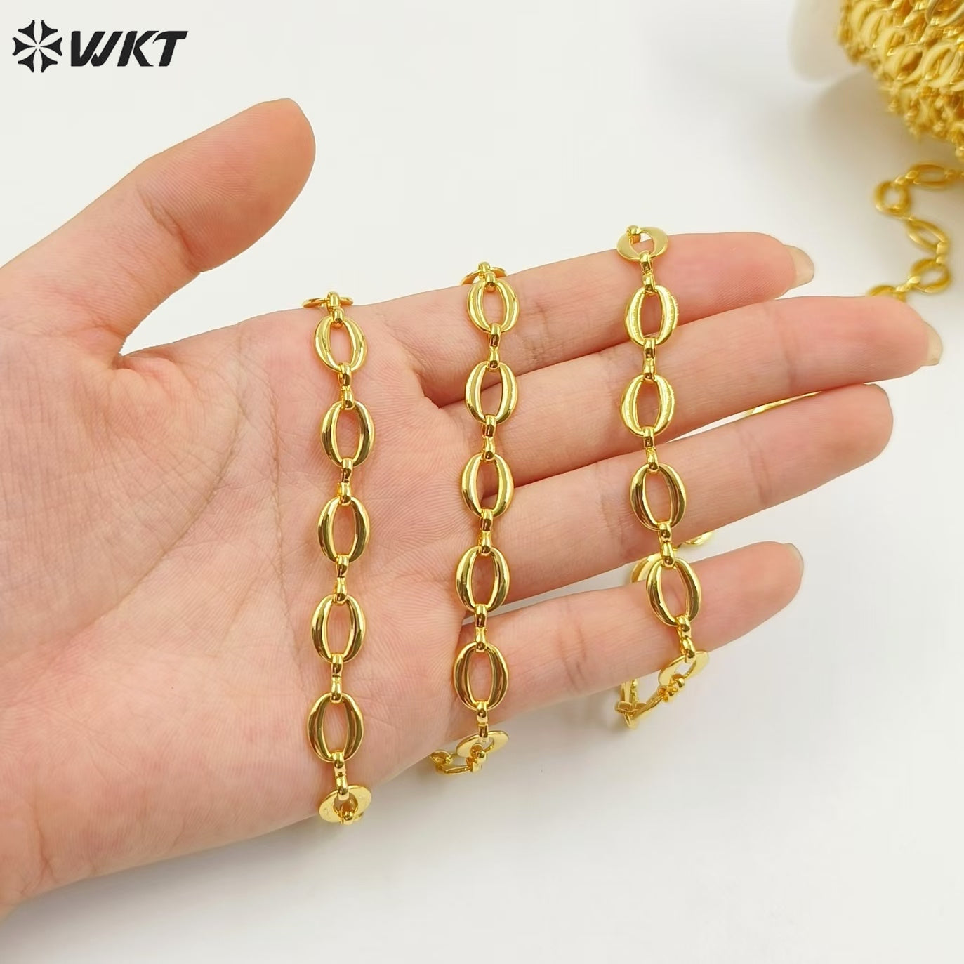 WT-BC224 Amazing New Hand Made Brass With 18k Real Gold Plated Resist Tarnishable Bean Shape Chain