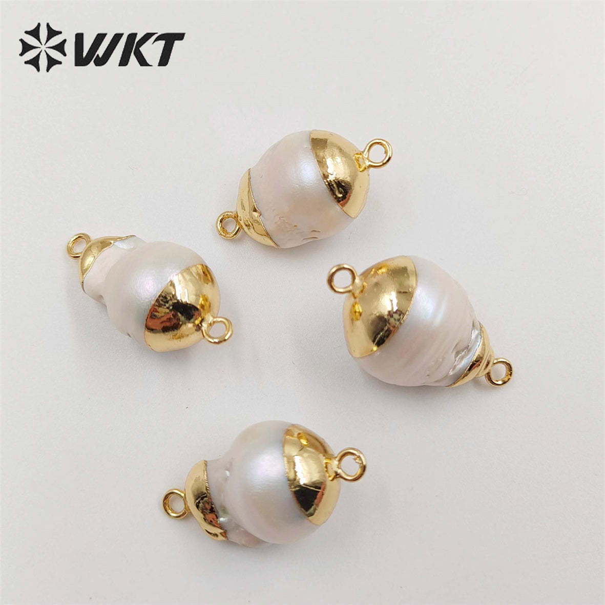 WT-JP340 Amazing Natural Freshwater Double Loops Baroque Pearl Connectors for Jewelry Design Findings for Necklace