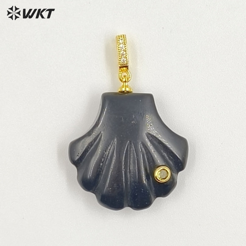 WT-P2097 Lovely Design Natural Gemstones And Colorful Zircon Hand Carved Shell Shape Little Pendants For Female Jewelry DIY
