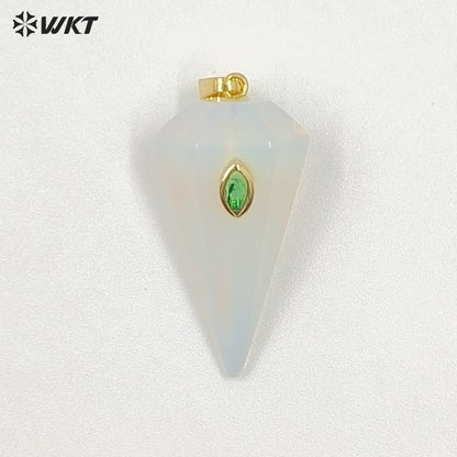 WT-P2093 Popular Sale Zircon And Natural Gemstones Geometric Faceted Shape Gold Pendants For Handmade Necklace Jewelry DIY