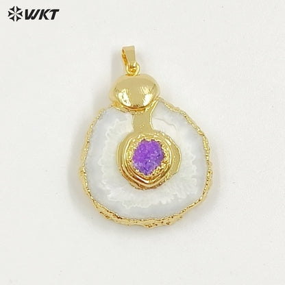 WT-P1769 Classic Natural Stone Stalactite Stone Colorful Drusy Crystal Quartz Energy Pendants Gift Jewelry for Necklace Earrings