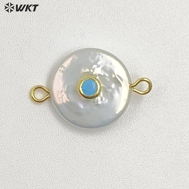 WT-JP252 WKT NEW Natural Freshwater Pearl Cross Pendant Fashion Gold Simple Cz Charm Double Loops Connector As Jewelry Findings