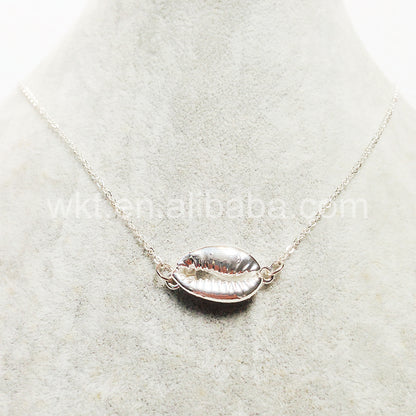 WT-JN016 Wholesale Lovely Charming Silver Plated Cowrie Shell Necklace Fashion Small Connector Shell Necklace