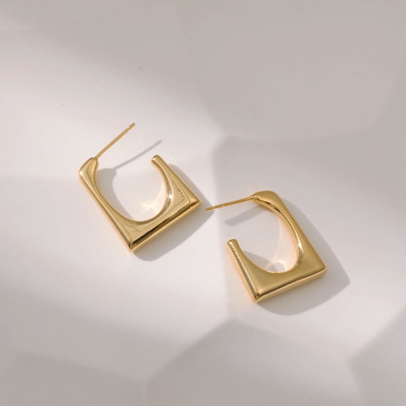 WT-JFE102 Geometric Square Exquisite Minimalist Versatile 18k Gold Plated Copper Plating Hoops Fashion Studs Earring Findings