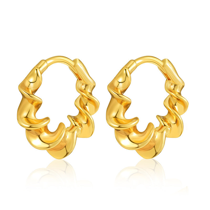 WT-JFE92 Fold Exquisite Minimalist Versatile 18k Gold Plated Copper Plating Hoops Fashion Studs Earring Findings