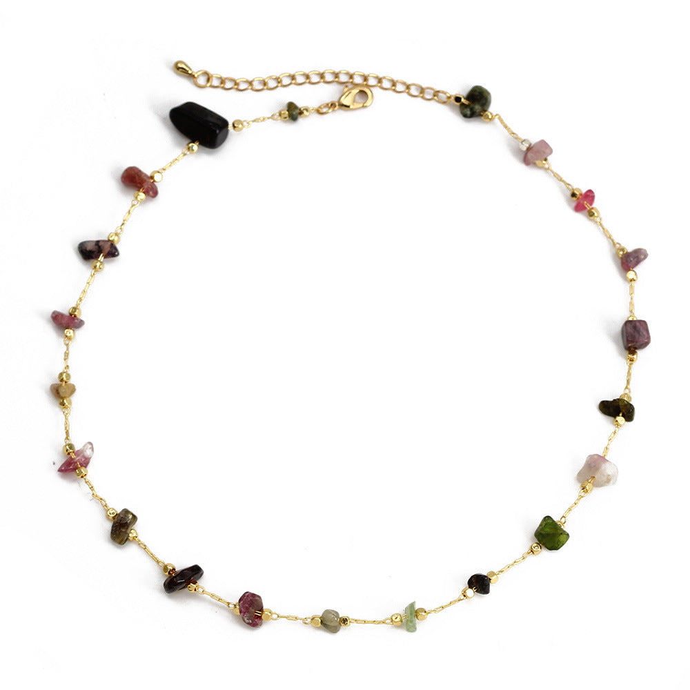 WT-BFN059 Newest Design Handmade Natural Nugget Amethyst Turquoise Stone Beads Rosary Chain Necklace Irregular Beads Necklace