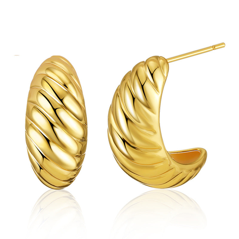 WT-JFE97 Fried Dough Twists Bread Irregular Versatile 18k Gold Plated Copper Plating Ball Shaped Hoops Trendy Earring Findings