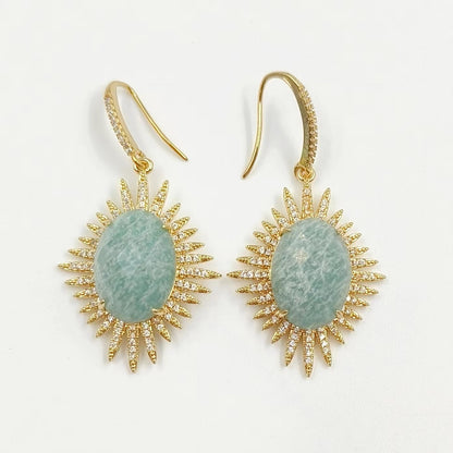 WT-ME094 Wholesale Newest Fashion Light Luxury Natural Gemstone Oval Shaped Micro Paved Earrings Studt