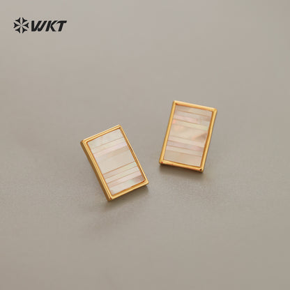 WT-MPE184 Elegant Style 18K Gold Electroplated Mabe Shell Round Heart Shape Design Earrings For Lady Daily Wearing Jewelry
