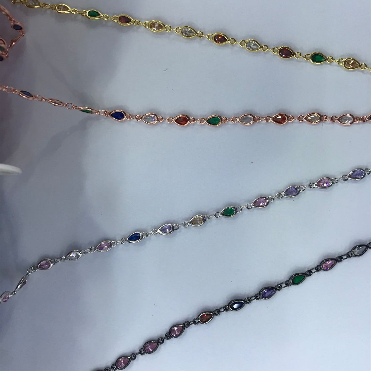WT-BC131 Wholesale Water Drop Cubic Zircon Chain 18k Real Gold Plated Brass Chain Four Color Select Cubic Zircon Chain
