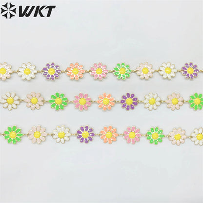 WT-RBC215 Newest Fashion Colorful Enamel Flower Chain Unique Global Chrysanthemum Chain for Women Jewelry Diy Design Chain