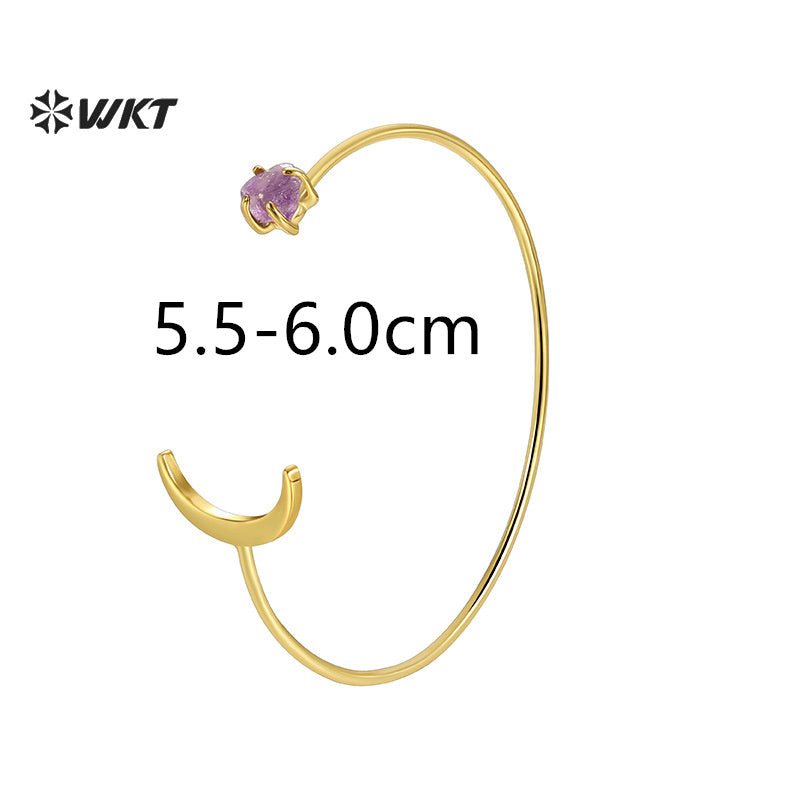 WT-MB130 Resist Tarnishable Elegant Women Bangle Moon Shape With Amethyst and Zircon Gold Color Fashion Jewelry High Quality