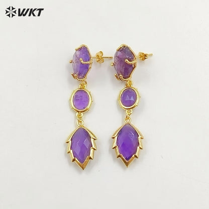 WT-E776 New Design Gemstones Ladies Earrings Colorful Stone for Women Jewelry in Holiday Parties Elegant Accessory