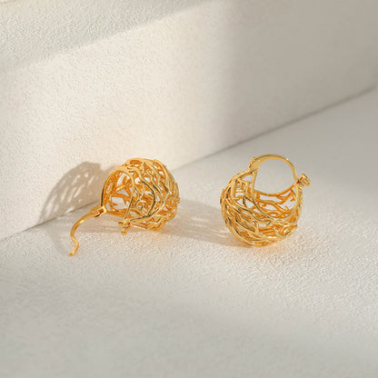 WT-JFE91 Hollow Exquisite Minimalist Versatile 18k Gold Plated Copper Plating Ball Shaped Hoops Trendy Earring Findings